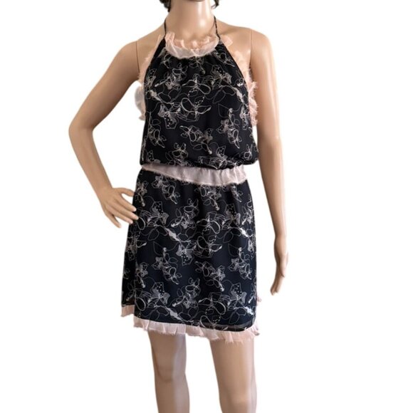Whitney Eve Halter Neck Dress Size XS with Floral Pattern and Pink Ruffle Trim - Picture 1 of 10
